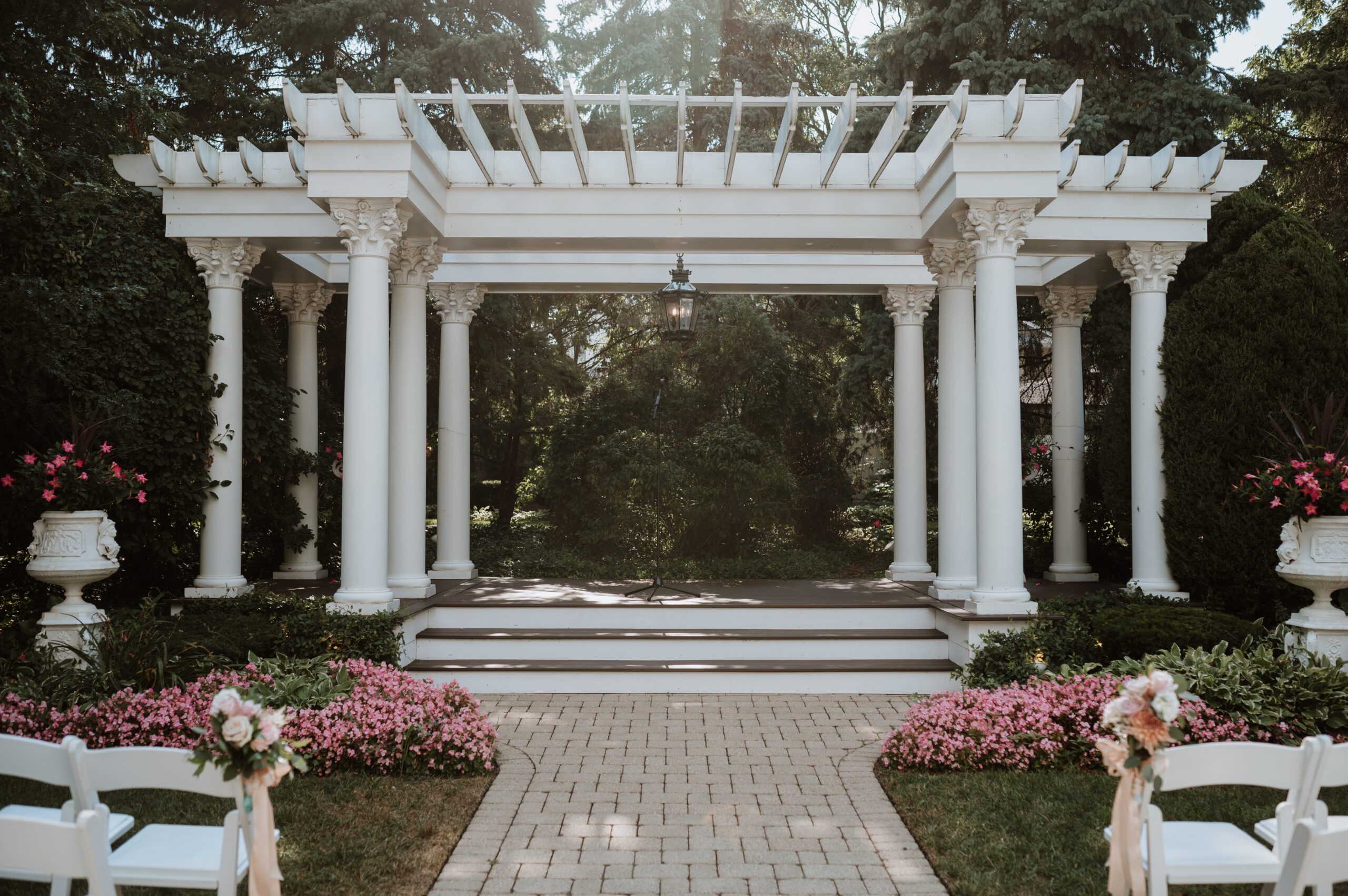 Outdoor wedding ceremony pergola at The Haley Mansion