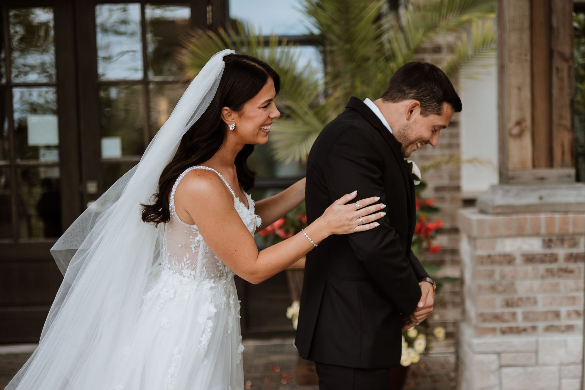 bride and groom first look
