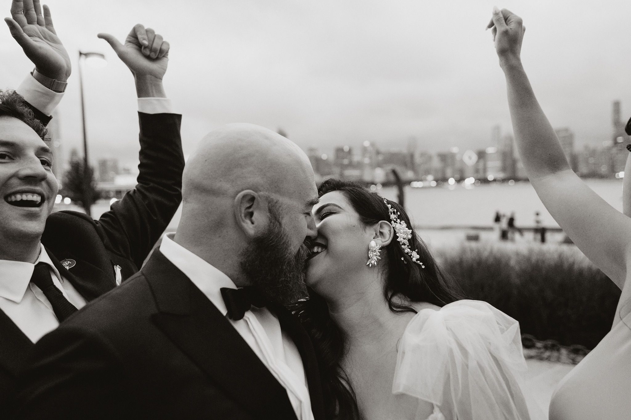Wedding photo location at Museum Campus with Chicago skyline backdrop