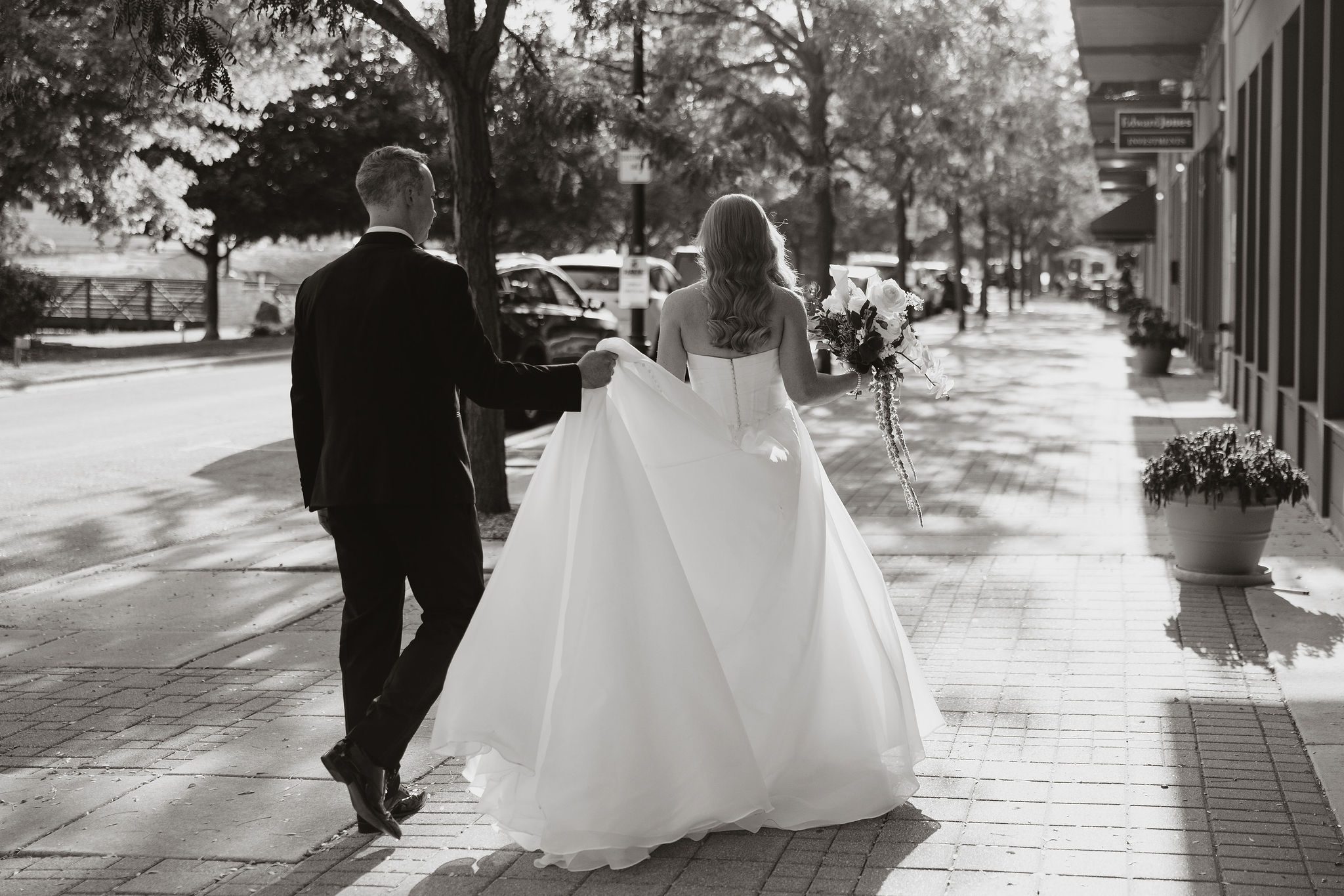 Couple portraits in downtown Lemont with elevated scenic views