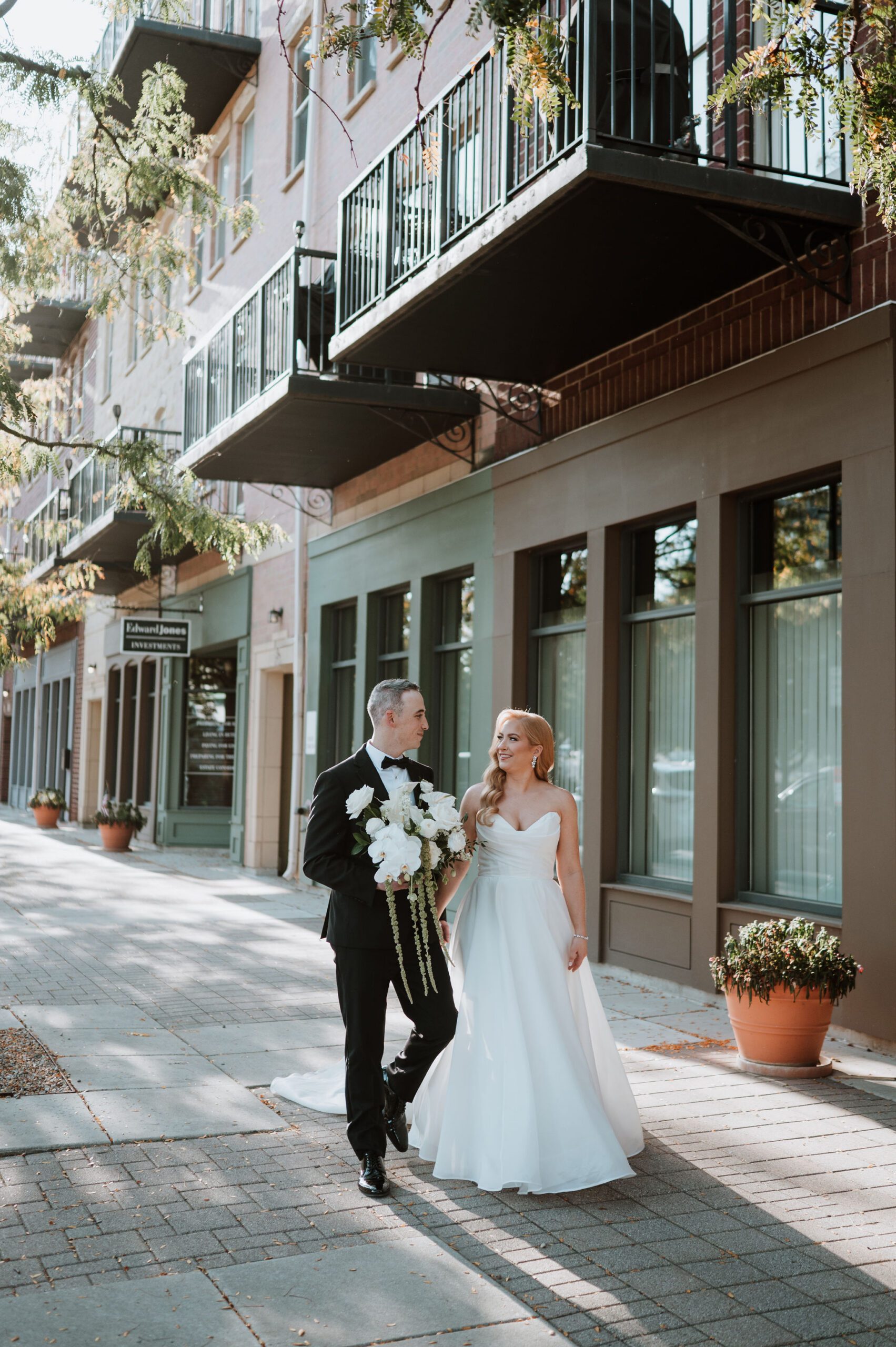 Couple portraits in downtown Lemont with elevated scenic views