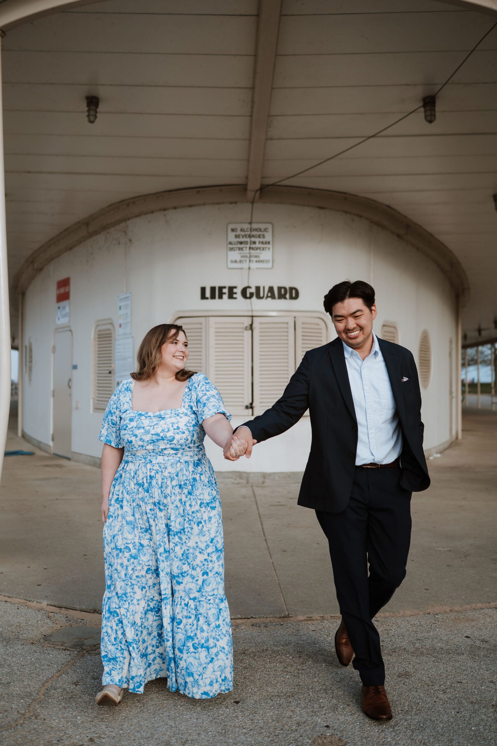 Couple portraits at North Avenue Beach with lake