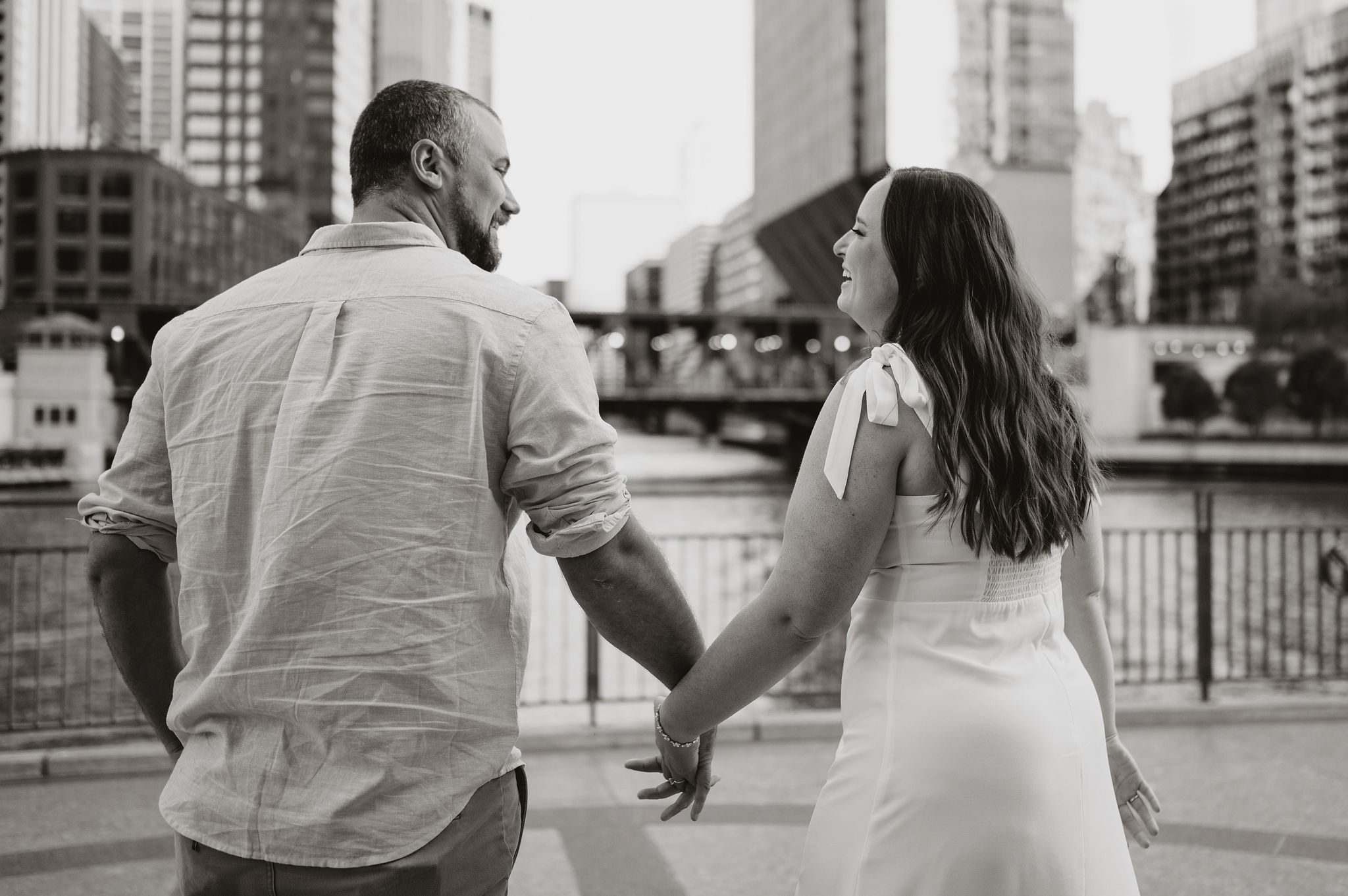 Engagement photos in River North Chicago urban city setting