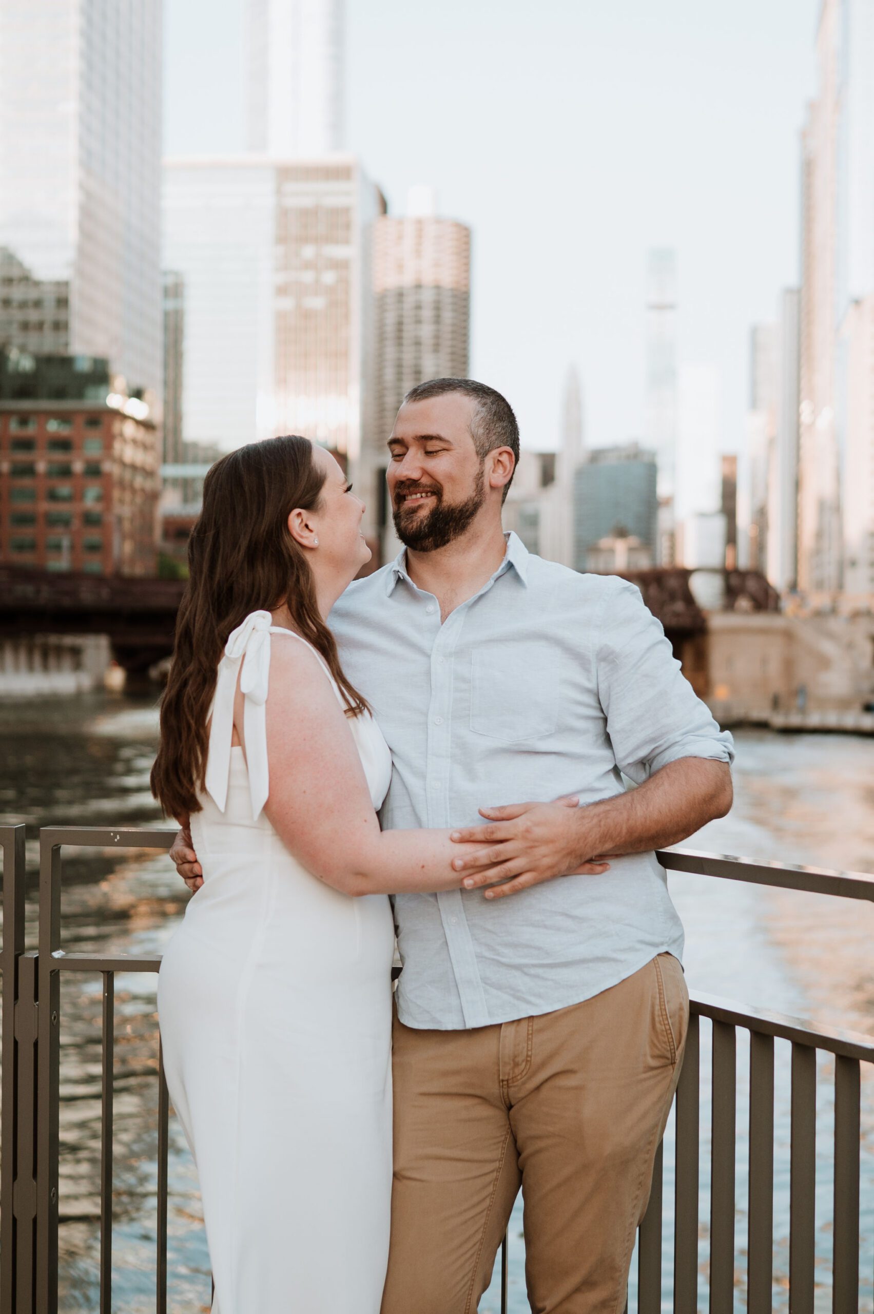 Engagement photos in River North Chicago urban city setting